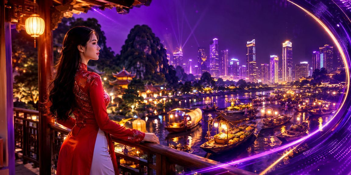 Người chơi tại Ninh Bình nhận thưởng nạp tiền qua điện thoại với trang phục áo dài truyền thống